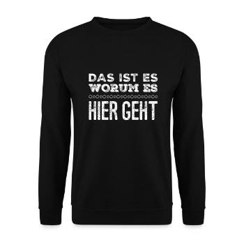 hier ist das warum - Unisex Pullover - Schwarz - Vorne - Alina (178cm) & Michal (187cm)