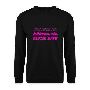mit der Bitte um Aufklärung - Unisex Pullover - Schwarz - Vorne - Alina (178cm) & Michal (187cm)