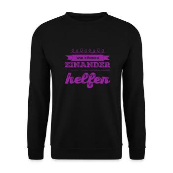 helfen wir uns - Unisex Pullover - Schwarz - Vorne - Alina (178cm) & Michal (187cm)