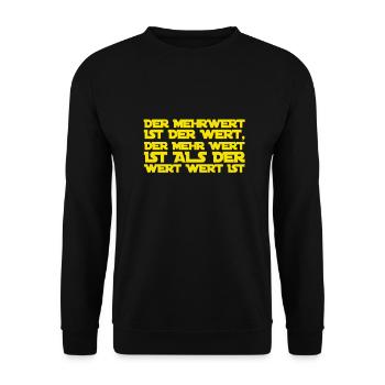 der Wert des Mehrwertes - Unisex Pullover - Schwarz - Vorne - Alina (178cm) & Michal (187cm)