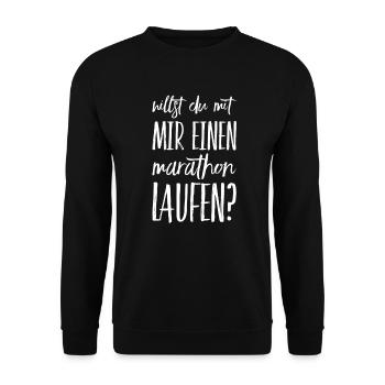 gemeinsam laufen - Unisex Pullover - Schwarz - Vorne - Alina (178cm) & Michal (187cm)