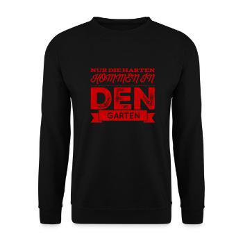 wer will in den Garten? - Unisex Pullover - Schwarz - Vorne - Alina (178cm) & Michal (187cm)
