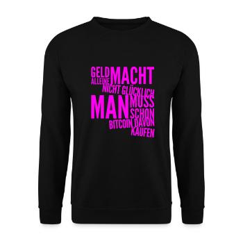 Geld vs. BITCOIN - Unisex Pullover - Schwarz - Vorne - Alina (178cm) & Michal (187cm)