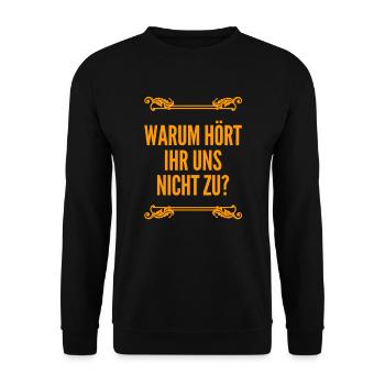 hört uns bitte zu - Unisex Pullover - Schwarz - Vorne - Alina (178cm) & Michal (187cm)
