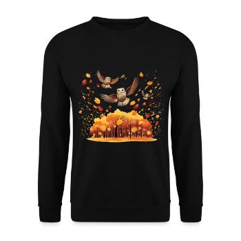 Herbst Eule Natur Blätter Jahreszeit - Unisex Pullover - Schwarz - Vorne - Alina (178cm) & Michal (187cm)