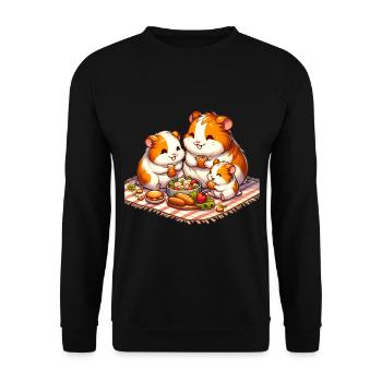 Meerschweinchen Familie Picknick im Freien - Unisex Pullover - Schwarz - Vorne - Alina (178cm) & Michal (187cm)