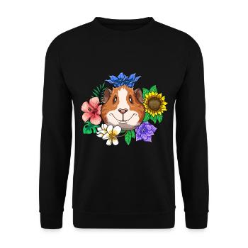Meerschweinchen Lächeln Blumen Lachen - Unisex Pullover - Schwarz - Vorne - Alina (178cm) & Michal (187cm)