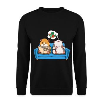 Meerschweinchen Sofa Lesen Träumen Futter - Unisex Pullover - Schwarz - Vorne - Alina (178cm) & Michal (187cm)