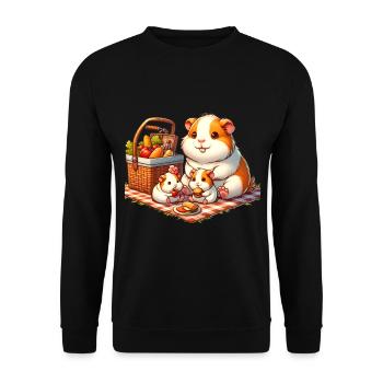 Meerschweinchen Familie Picknick im Freien - Unisex Pullover - Schwarz - Vorne - Alina (178cm) & Michal (187cm)