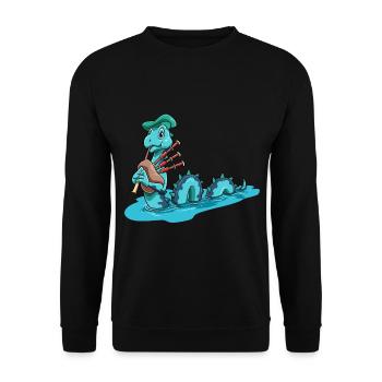 Seeungeheuer Fabelwesen Schottland Dudelsack - Unisex Pullover - Schwarz - Vorne - Alina (178cm) & Michal (187cm)