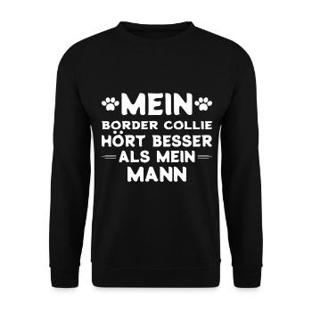 Border Collie Ehemann - Unisex Pullover - Schwarz - Vorne - Alina (178cm) & Michal (187cm)