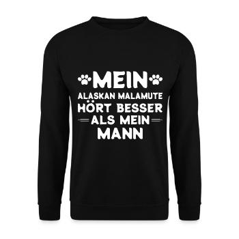 Alaskan Malamute Hund - Unisex Pullover - Schwarz - Vorne - Alina (178cm) & Michal (187cm)