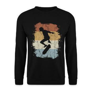 Retro Vintage Skater Kickflip Skateboard Geschenk - Unisex Pullover - Schwarz - Vorne - Alina (178cm) & Michal (187cm)