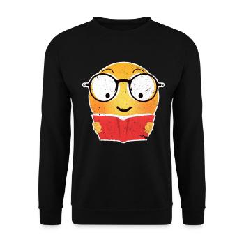 Emoji Lesen Buch Leseratte Bücherwurm Geschen - Unisex Pullover - Schwarz - Vorne - Alina (178cm) & Michal (187cm)
