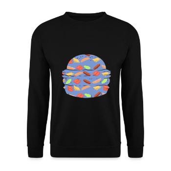 "BURGER" ~ pattern fast food hamburger - Unisex Sweatshirt - black - Front - Alina (178cm) & Michal (187cm)