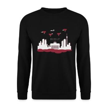 Berliner Luft - Berliner Skyline mit Love Ballons - Unisex Pullover - Schwarz - Vorne - Alina (178cm) & Michal (187cm)