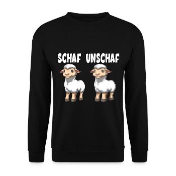 Schaf Unschaf Wortspiel Wortwitz - Unisex Pullover - Schwarz - Vorne - Alina (178cm) & Michal (187cm)