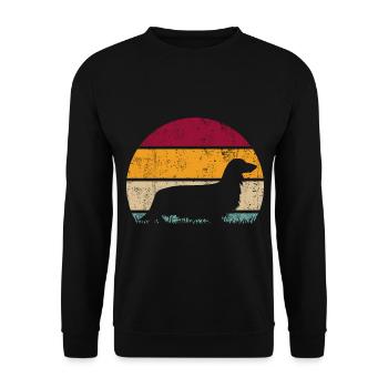 German Long-haired Dachshund Longhair Dachshund Retro - Unisex Sweatshirt - black - Front - Alina (178cm) & Michal (187cm)