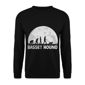 Basset Hound Hund Evolution Mond - Unisex Pullover - Schwarz - Vorne - Alina (178cm) & Michal (187cm)