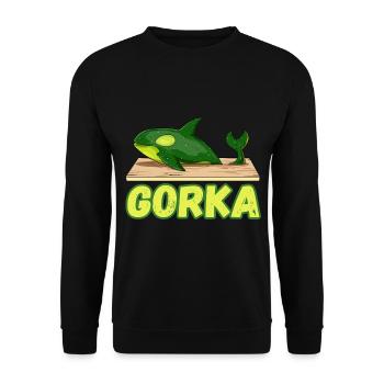 Gorka Orca Gurke Orka Wal Wortspiel - Unisex Pullover - Schwarz - Vorne - Alina (178cm) & Michal (187cm)