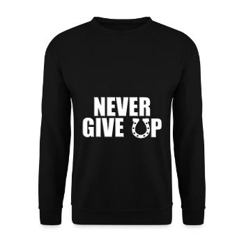 NEVER GIVE UP - PFERD - NIEMALS AUFGEBEN - PFERDE - Unisex Pullover - Schwarz - Vorne - Alina (178cm) & Michal (187cm)