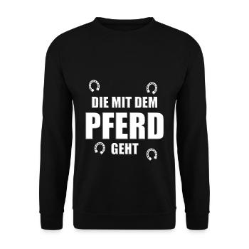 DIE MIT DEM PFERD GEHT - HUFEISEN - PFERDE - Unisex Pullover - Schwarz - Vorne - Alina (178cm) & Michal (187cm)