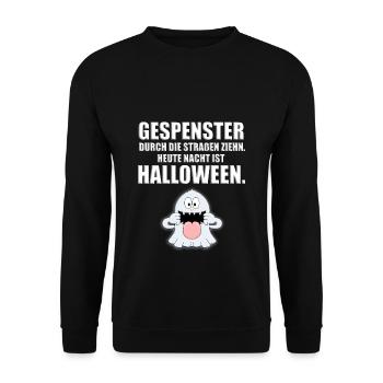 HALLOWEEN - GESPENSTER DURCH DIE STRAßEN ZIEHN... - Unisex Pullover - Schwarz - Vorne - Alina (178cm) & Michal (187cm)