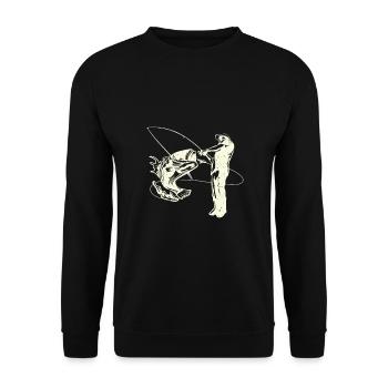 Pêcheur avec poisson, PÊCHE PÊCHE POISSONS - Sweat-shirt Unisexe - noir - Devant - Alina (178cm) & Michal (187cm)