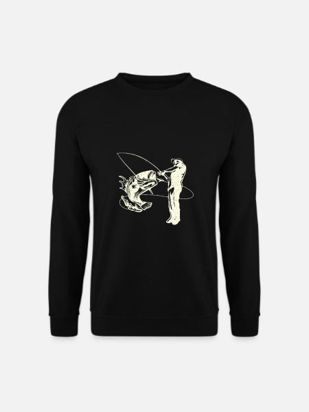 Angler mit Fisch, ANGLER ANGELN FISCHE - Unisex Pullover - Schwarz
