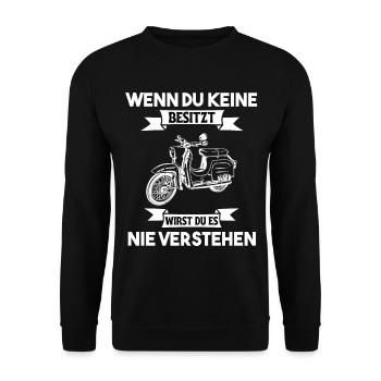 Simson KR51 Schwalbe Zweitakt DDR Moped Mofa - Unisex Pullover - Schwarz - Vorne - Alina (178cm) & Michal (187cm)