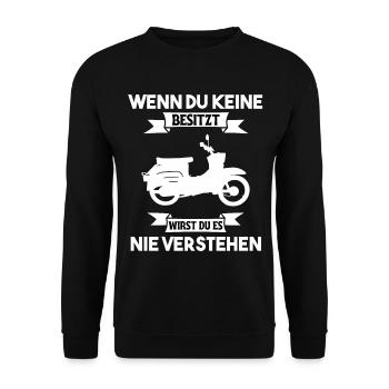 Spruch Simson Schwalbe KR51 DDR Zweitakt Osten - Unisex Pullover - Schwarz - Vorne - Alina (178cm) & Michal (187cm)