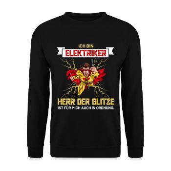 Elektriker Herr der Blitze Strom Elektrotechnik - Unisex Pullover - Schwarz - Vorne - Alina (178cm) & Michal (187cm)