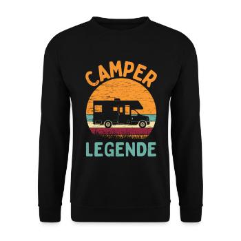 Vintage Retro Camper Legende Wohnmobil Camping - Unisex Pullover - Schwarz - Vorne - Alina (178cm) & Michal (187cm)