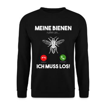 Meine Bienen rufen an ich muss los - Biene Imker - Unisex Pullover - Schwarz - Vorne - Alina (178cm) & Michal (187cm)