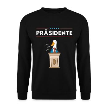 Präsidente Präsident Politiker Ente Enten Quack - Unisex Pullover - Schwarz - Vorne - Alina (178cm) & Michal (187cm)