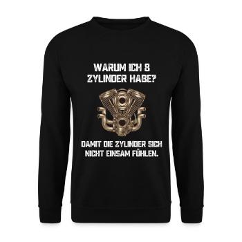 8 Zylinder Achtzylinder Auto Motor V8 Spruch KFZ - Unisex Pullover - Schwarz - Vorne - Alina (178cm) & Michal (187cm)