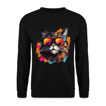 Cool Pop Art Cat with Sunglasses Kitty Cat - Unisex Sweatshirt - black - Front - Alina (178cm) & Michal (187cm)