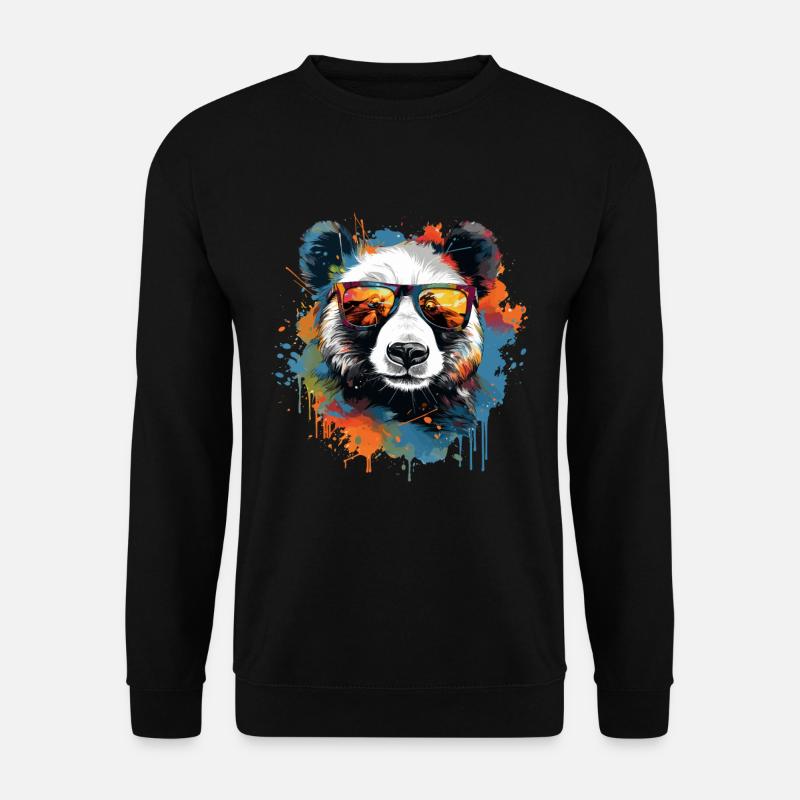 Aquarell Pandabär Panda Sonnebrille Kunst Pop-Art - Unisex Pullover - Schwarz