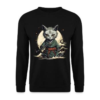 Samurai Cat Ninja Catana Japan Cat Kitty c ́Cat - Unisex Sweatshirt - black - Front - Alina (178cm) & Michal (187cm)