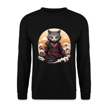 Samurai Cat Cat Ninja Katana Japan - Unisex Sweatshirt - black - Front - Alina (178cm) & Michal (187cm)