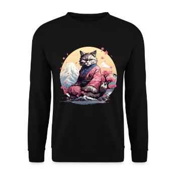 Samurai Ninja Katze Kater Katana Schwert Japan - Unisex Pullover - Schwarz - Vorne - Alina (178cm) & Michal (187cm)