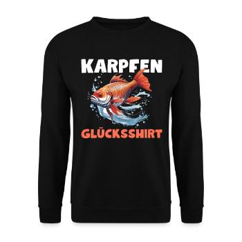Karpfen Glücksshirt Angeln Fisch - Unisex Pullover - Schwarz - Vorne - Alina (178cm) & Michal (187cm)