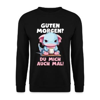 Axolotl Spruch Kaffee Morgenmuffel Langschläfer - Unisex Pullover - Schwarz - Vorne - Alina (178cm) & Michal (187cm)