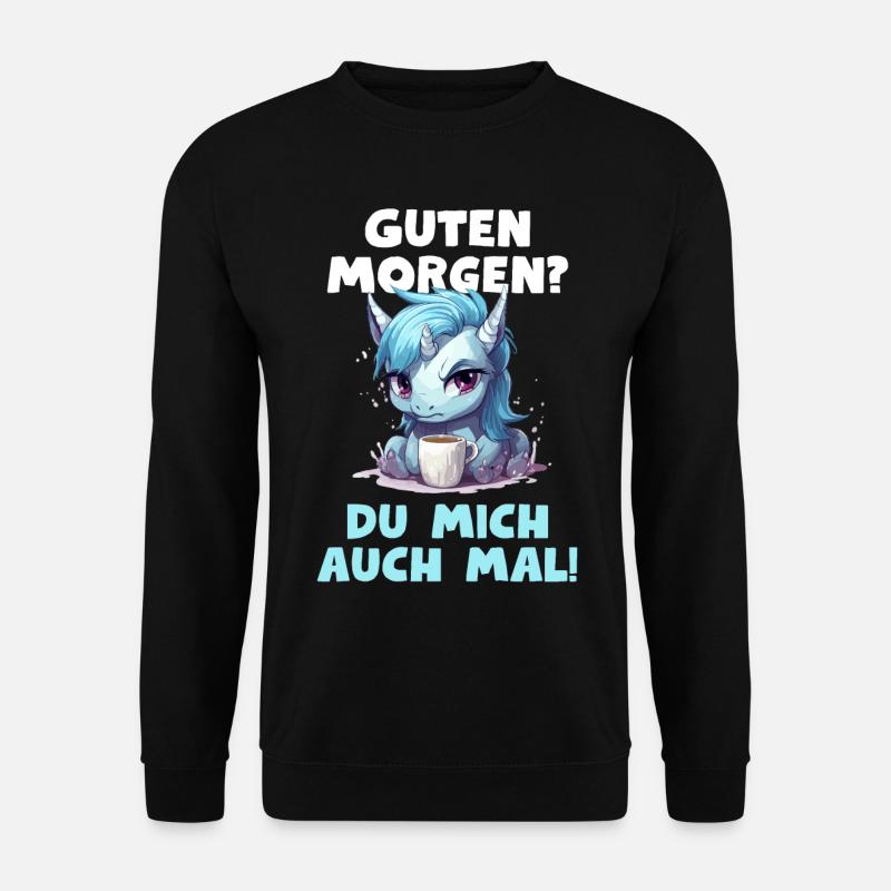 Lustiger Einhorn Spruch Kaffee Müde Langschläfer - Unisex Pullover - Schwarz