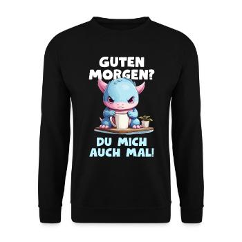 Lustiger Axolotl Spruch Guten Morgen Langschläfer - Unisex Pullover - Schwarz - Vorne - Alina (178cm) & Michal (187cm)
