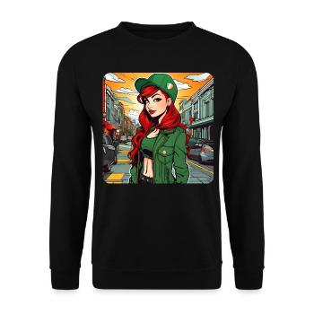 Cooles irisches rothaariges Mädchen - Unisex Pullover - Schwarz - Vorne - Alina (178cm) & Michal (187cm)