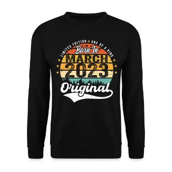 Mars 2023 Vintage Vintage Rétro Anniversaire 2023 - Sweat-shirt Unisexe - noir - Devant - Alina (178cm) & Michal (187cm)