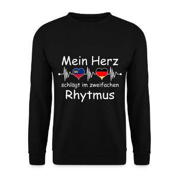 Luxemburg Deutschland Flagge Herz Fahne Herzschlag - Unisex Pullover - Schwarz - Vorne - Alina (178cm) & Michal (187cm)