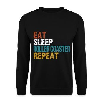 Achterbahn Roller Coaster Eat Sleep Repeat - Unisex Pullover - Schwarz - Vorne - Alina (178cm) & Michal (187cm)