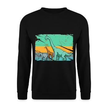 Brachiosaurus Dinosaurier Giraffe Elefant Mensch - Unisex Pullover - Schwarz - Vorne - Alina (178cm) & Michal (187cm)